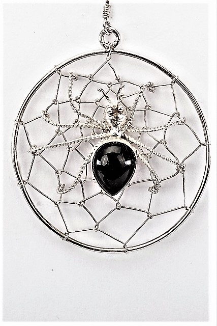 Ohrhnger, Silber, Onyx, Black Spider Dreamcatcher, Navajo Art