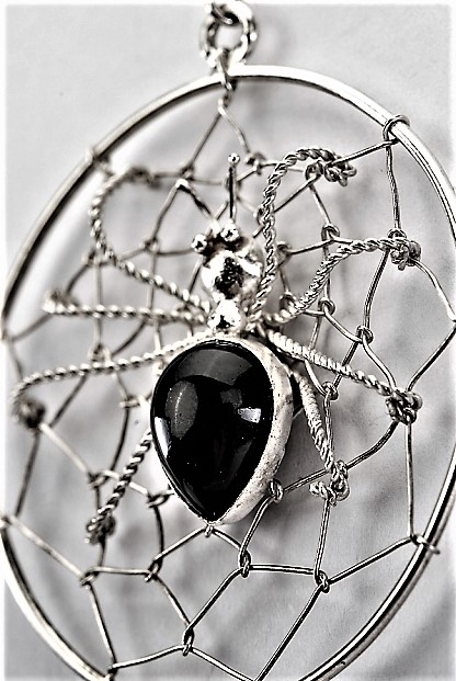 Ohrhnger, Silber, Onyx, Black Spider Dreamcatcher, Navajo Art