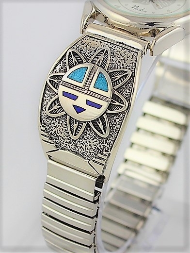 Herren Uhr, Zierschild Silber, Trkis*-Lapislazuli, Sunface, Southwest Art