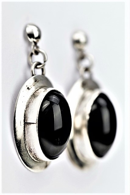 Ohrstecker, Silber, Onyx, Black Moon, Navajo Art