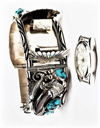 Herrenuhr, Uhrtips Silber, Trkis, Brenkralle, Respect the Bruin, Navajo Art