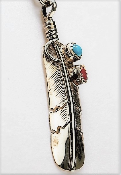 Ohrstecker, Trkis*-Koralle, Trimed Feather, Navajo Art