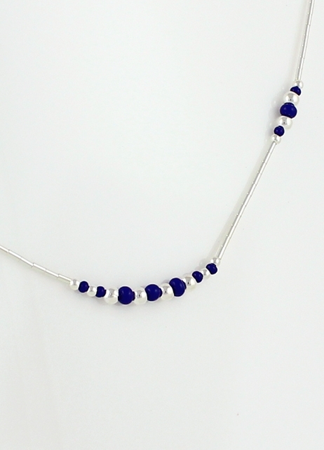 Kette, Liquidsilber, Lapislazuli, Aranged Beads, Heishi Art