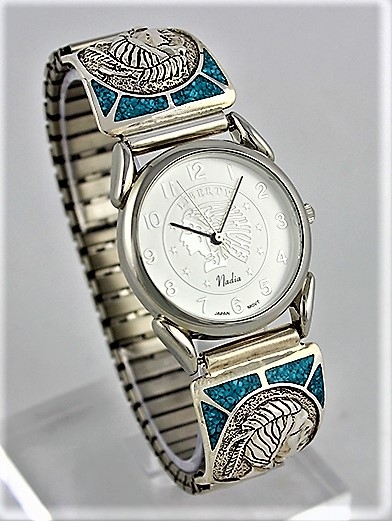 Herren Uhr, Uhrtipps Silber, Trkis*, Indian Head, Southwest Art