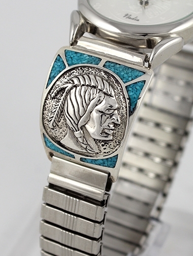 Herren Uhr, Uhrtipps Silber, Trkis*, Indian Head, Southwest Art