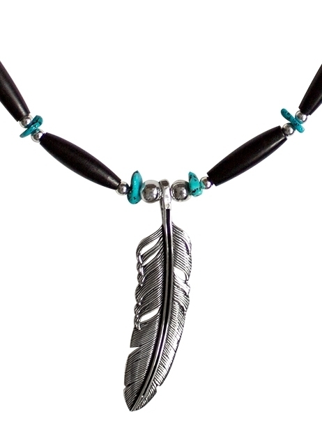 Kette Rinderhorn & Anhnger, Silber, Sacred Feather, Indian Corner Art,  47 cm,