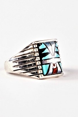 Ring, Silber, Steinmosaik, Spiky Rock, Navajo Art, US Gr. 11; 11,5