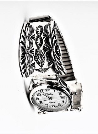 Herrenuhr, Uhrtips Silber, Stamped Pattern, Navajo Art