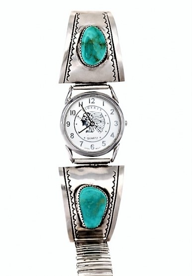 Herrenuhr, Uhrtips Silber, Trkis* Light Green Almond, Navajo Art
