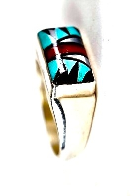 Ring, Silber, Steinmosaik, Sammys Firedrake, Navajo Art, US Ringgre 9,5; 10; 10,5; 11