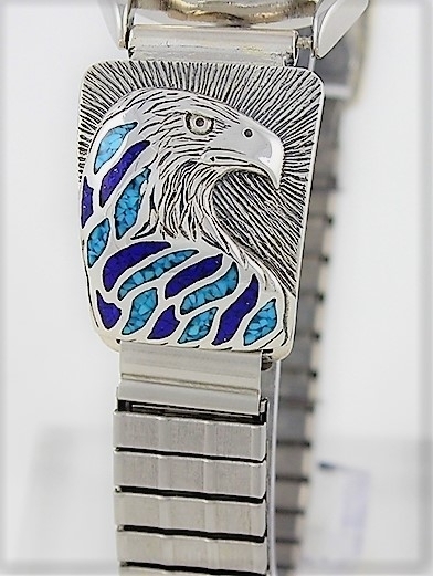 Herren Uhr, Uhrtips Silber, Trkis*-Lapislazuli, Eagle Face, Southwest Art