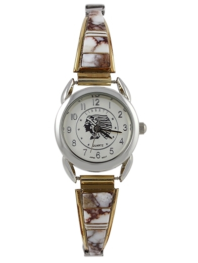 Damenuhr, Uhrtips, 12 Kt Gold Filled auf Silber, Magnesit, Wild Horse, Navajo Art