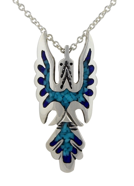 Kette & Anhnger, Silber, Trkis*-Lapislazuli, Thunderbird, Southwest Art