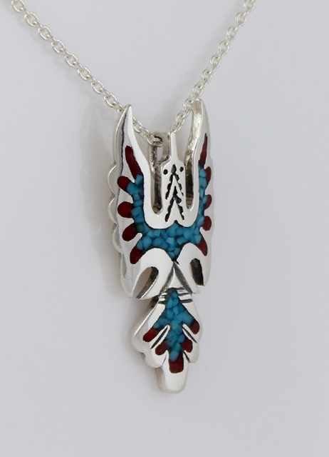 Kette & Anhnger, Silber, Trkis*-Lapislazuli, Thunderbird, Southwest Art