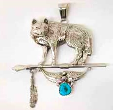 Anhnger, Silber, Trkis*, Standing Wolf Lancer, Navajo Art,  neuer Preis 109,50