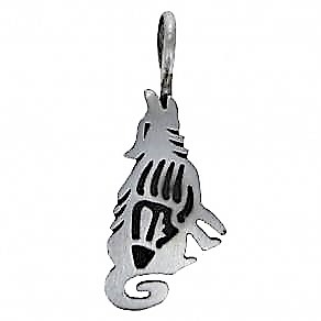 Anhnger, Silber,  Howling Wolsingenden Wolfe, Navajo Art