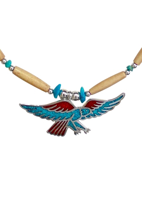 Kette aus Rindknochen & Anhnger Flying Hunter -Trkis*-Koralle,  56 cm