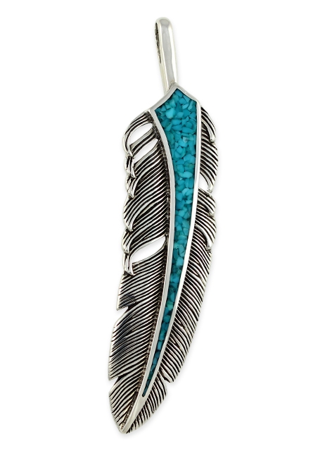 Kette aus Rindknochen & Anhnger Sacred Feather - Trkis*,   56 cm