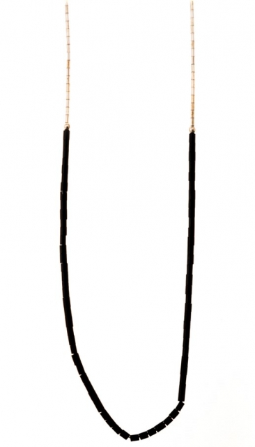 Kette Black Line, Liquidsilber Heishi Art - Jetstone-14 Kt Gold Filled