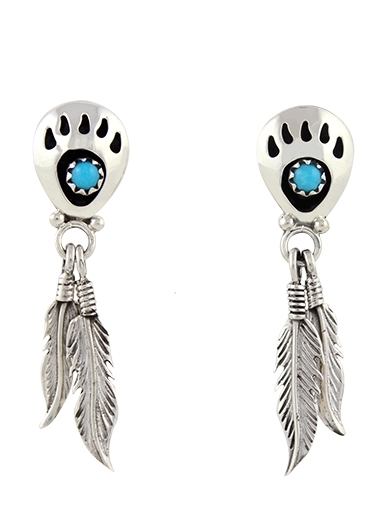 Ohrstecker Little Flying Foot, Navajo Bear Paw Art -Trkis