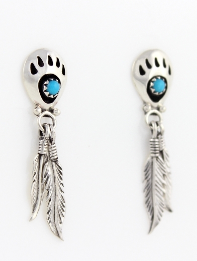 Ohrstecker Little Flying Foot, Navajo Bear Paw Art -Trkis