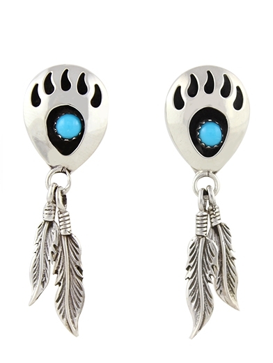 Ohrstecker, Silber, Trkis*, Flying Foot, Navajo Bear Paw Art -