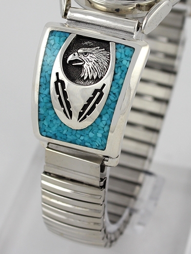 Herren Uhr, Tilps Silber, Trkis*, Eagle Heads, Southwest Art