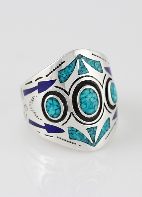 Ring, Silber, Trkis*-Lapislazuli, Three Houses of Water, Southwest Art, US-Gr.  13; 14: 15